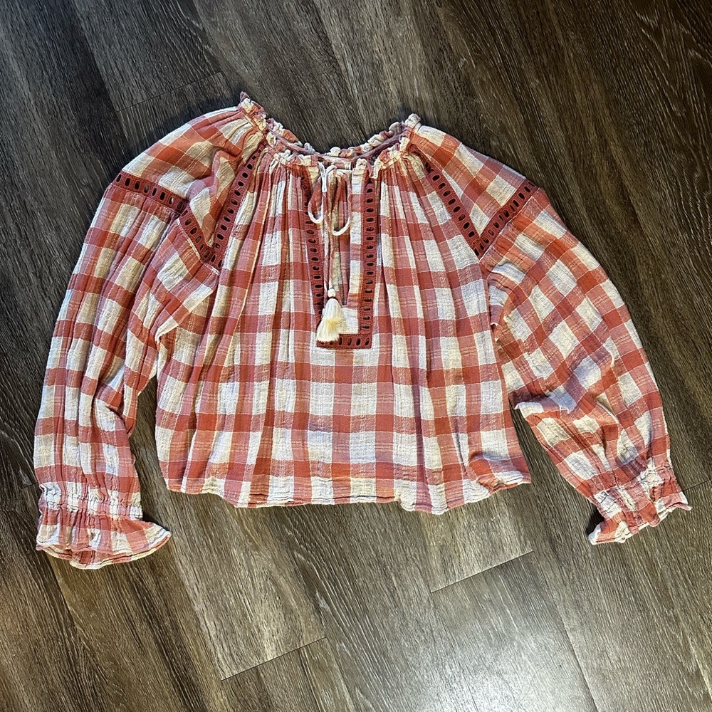 Free People honey grove plaid peasant boho blouse